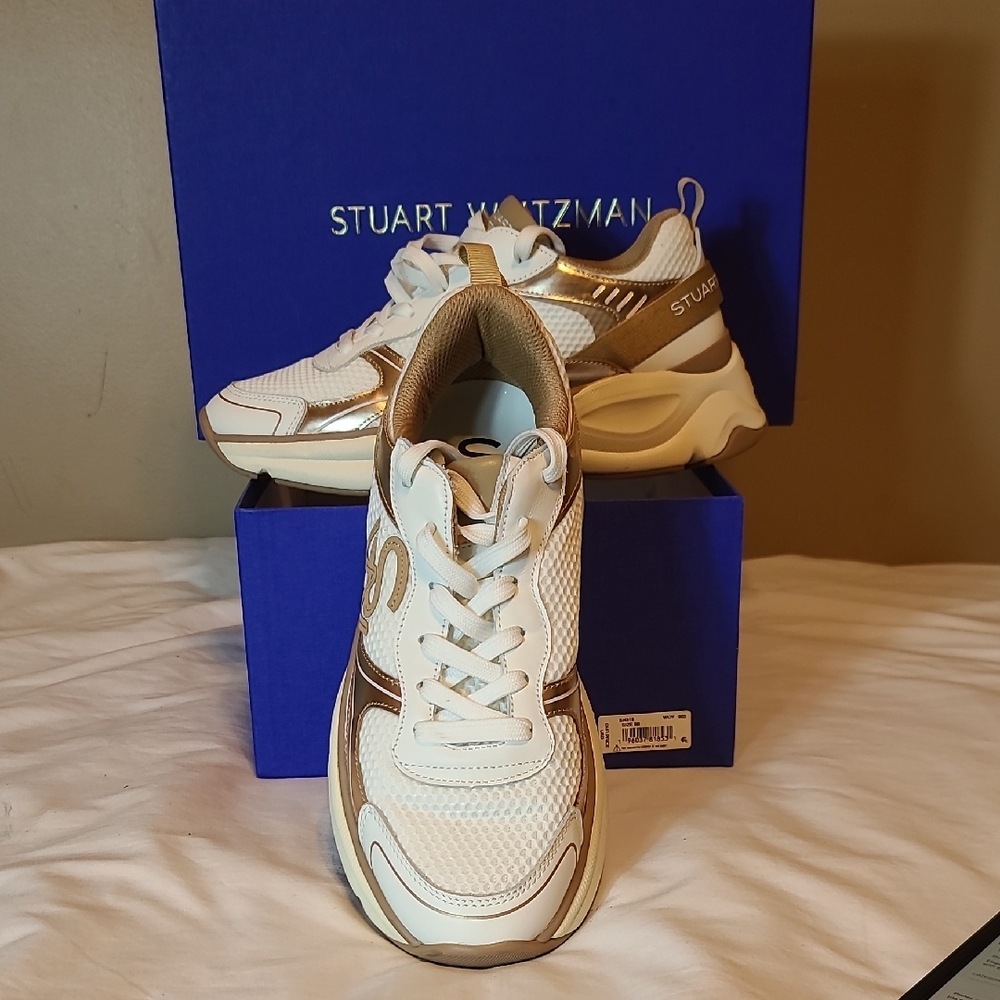 Stuart Weitzman Cream and Brown Sneakers